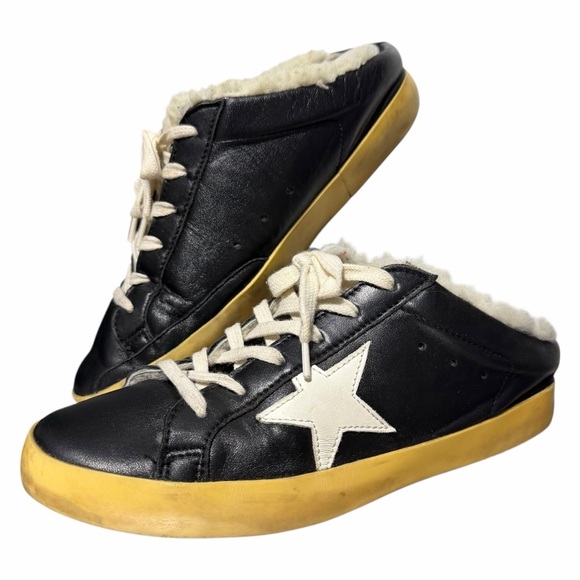 GOLDEN GOOSE Super-Star Sabots in Black Leather w/ Shearling Lining Sz 39 (US 8)